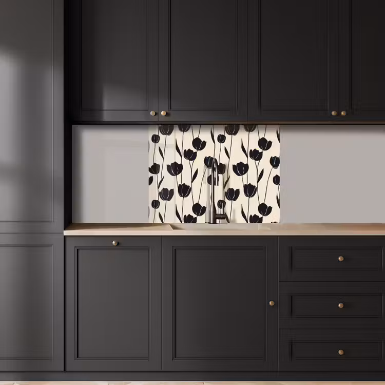 Revestimiento cocina - Tulipanes - Patrón - Negro — 5