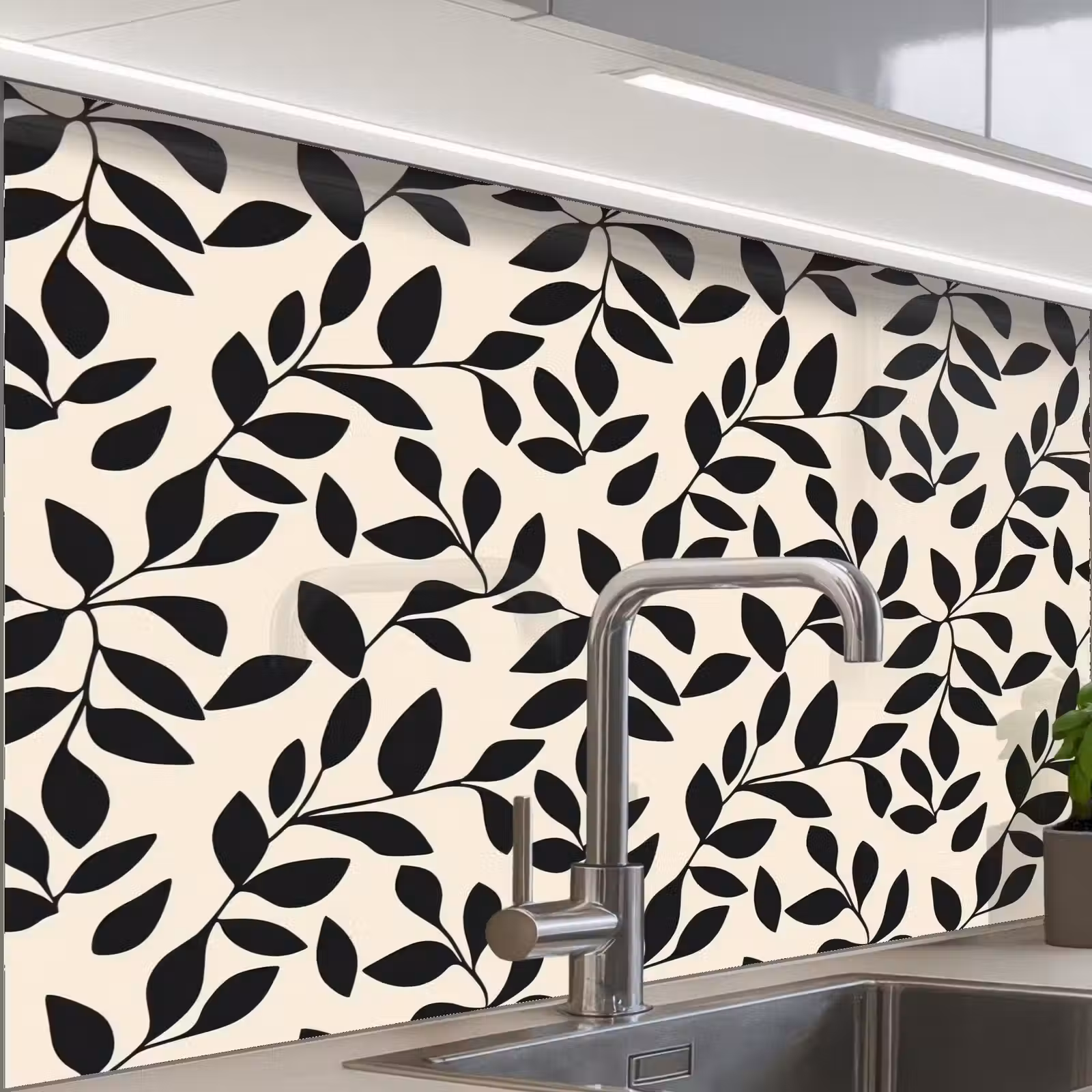 Revestimiento cocina - Elegante - Estampado - Negro - Beige — 1