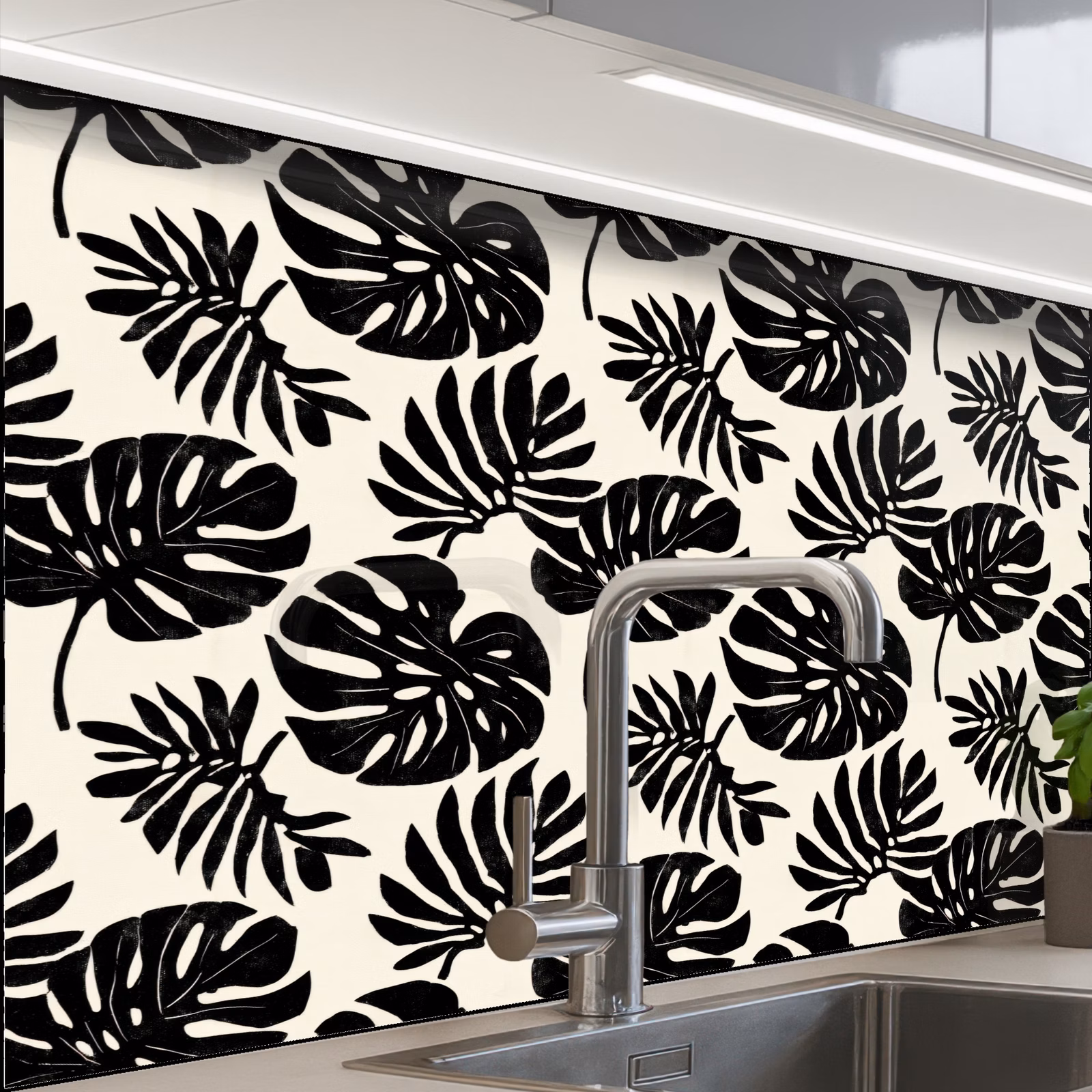 Revestimiento cocina - Moderno - Monstera - Negro — 1