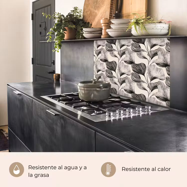 Revestimiento cocina - Botánico - Hojas - Negro — 4