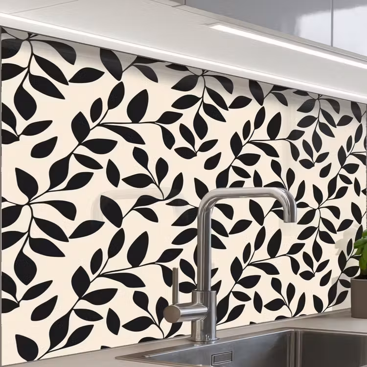 Revestimiento cocina - Elegante - Estampado - Negro - Beige — 1