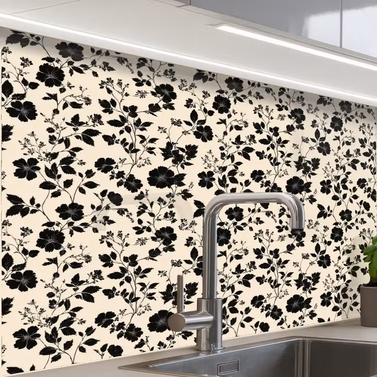 Revestimiento cocina - Flores - Patrón - Negro — 1