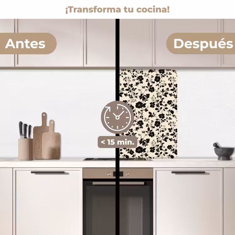Revestimiento cocina - Flores - Patrón - Negro — 2