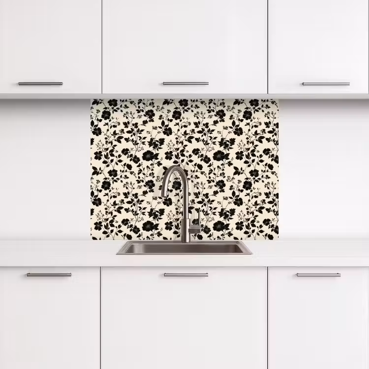 Revestimiento cocina - Flores - Patrón - Negro — 3