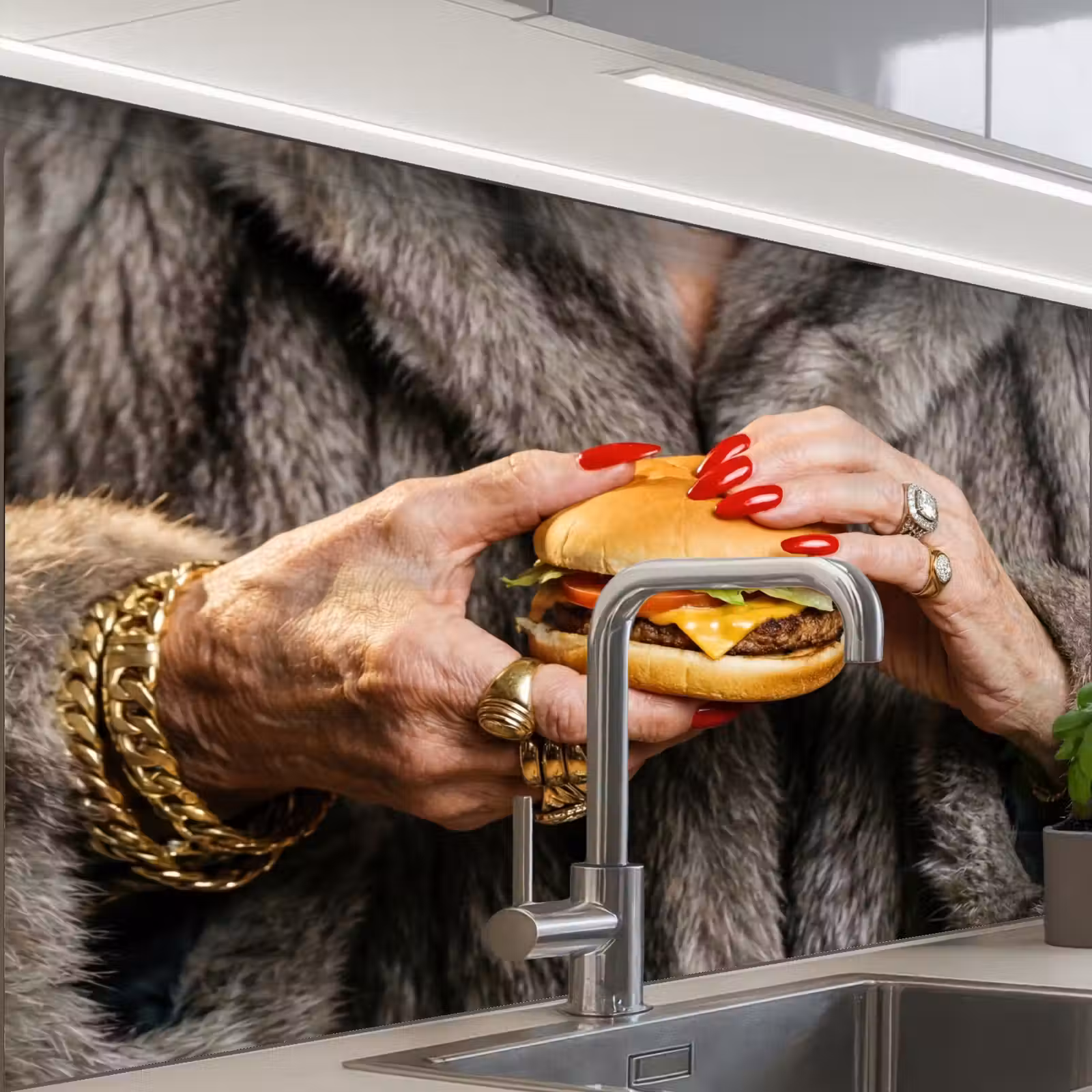Revestimiento cocina - Mujer - Hamburguesa - Abrigo de piel — 1