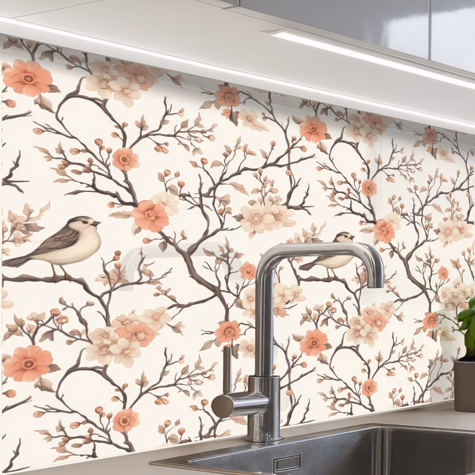 Revestimiento cocina - Cerezo en flor - Gorrión - Rosa — 1
