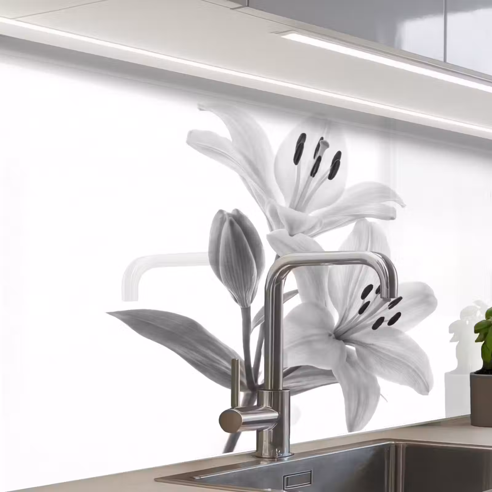 Revestimiento cocina - Lirios - Elegante - Negro - Blanco — 1