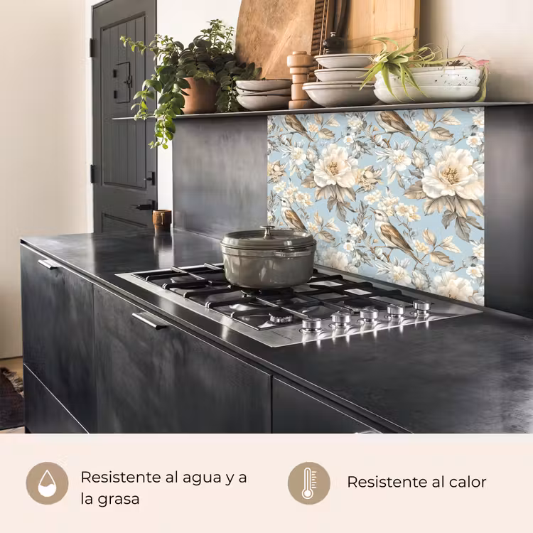Revestimiento cocina - Botánico - Pájaro cantor - Azul — 4