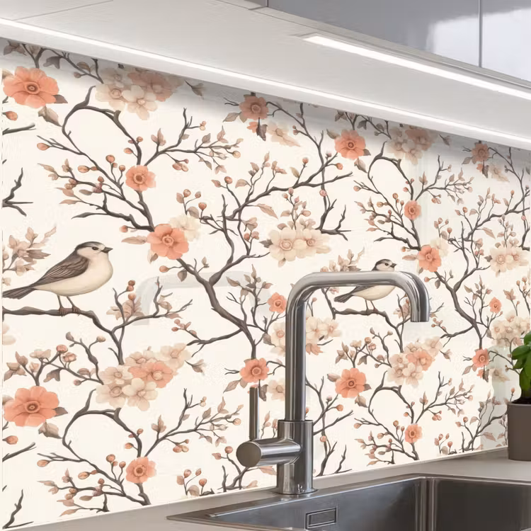 Revestimiento cocina - Cerezo en flor - Gorrión - Rosa — 1