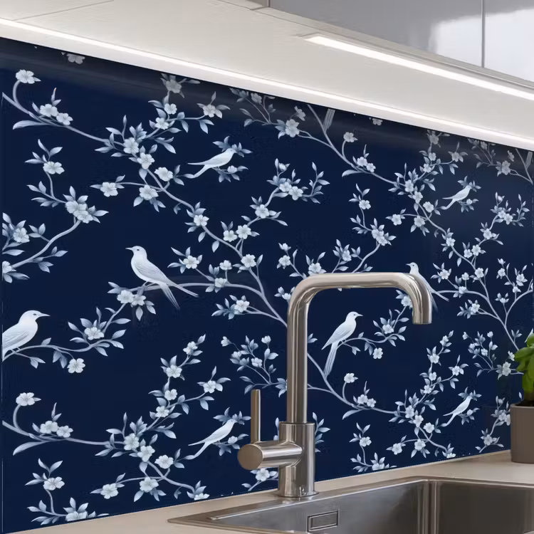 Revestimiento cocina - Gráfico - Rama en flor - Azul — 1