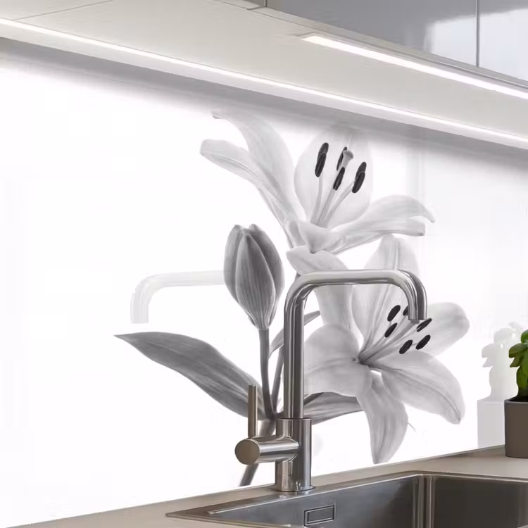Revestimiento cocina - Lirios - Elegante - Negro - Blanco — 1
