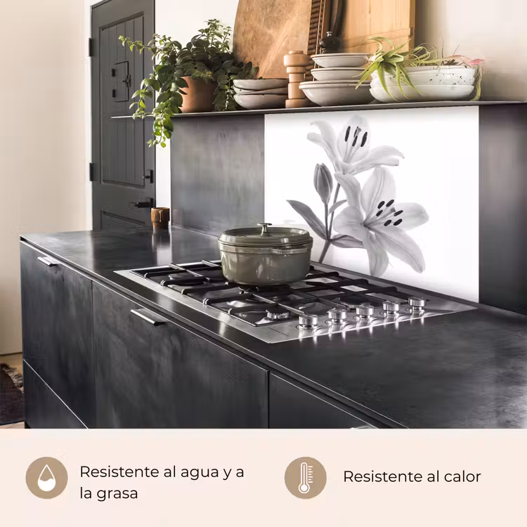Revestimiento cocina - Lirios - Elegante - Negro - Blanco — 4
