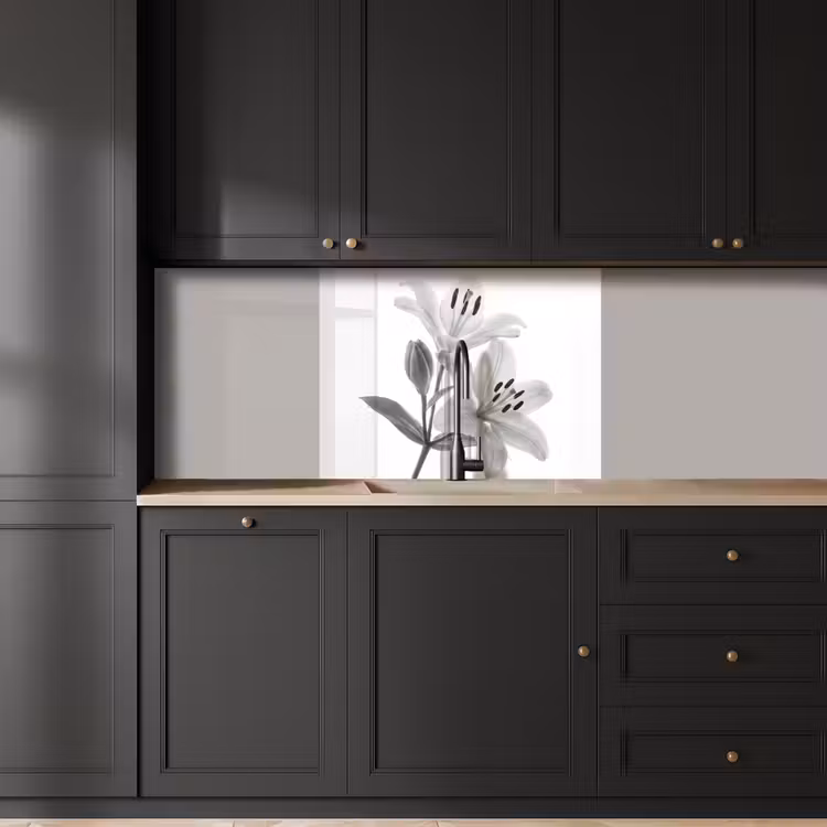 Revestimiento cocina - Lirios - Elegante - Negro - Blanco — 5