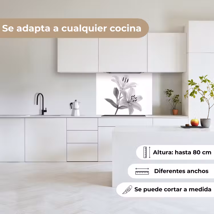 Revestimiento cocina - Lirios - Elegante - Negro - Blanco — 6