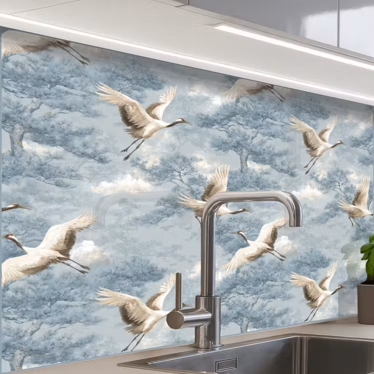 Revestimiento cocina - Nubes - Grullas - Azul — 1