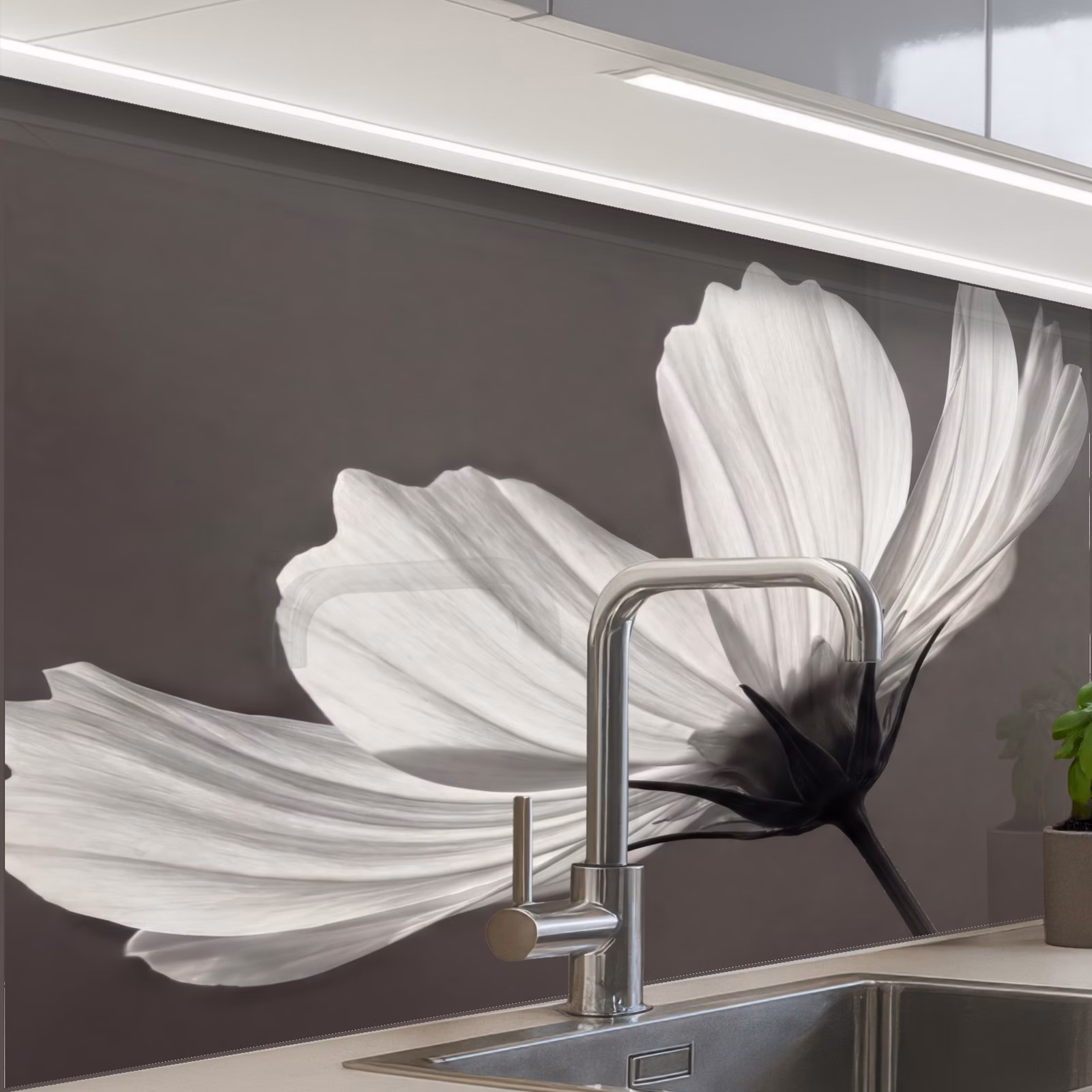 Revestimiento cocina - Flor - Minimalista - Negro - Blanco — 1