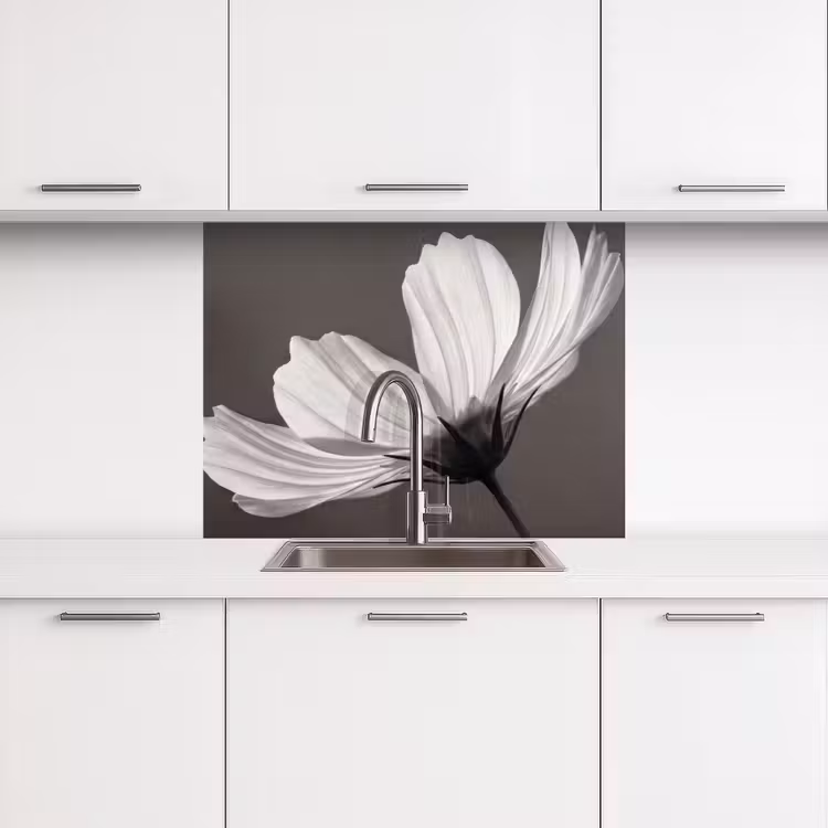 Revestimiento cocina - Flor - Minimalista - Negro - Blanco — 3