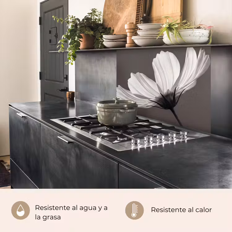 Revestimiento cocina - Flor - Minimalista - Negro - Blanco — 4