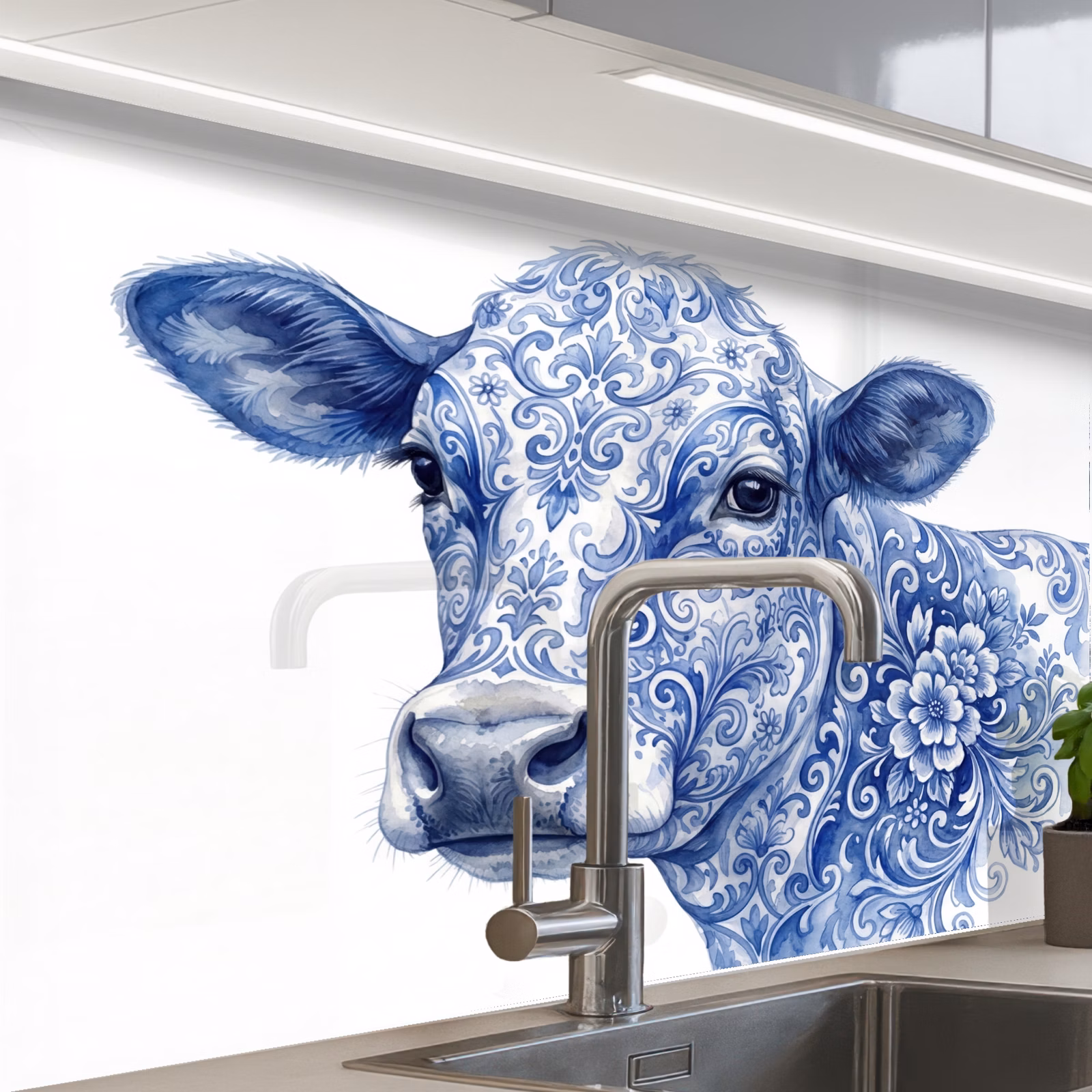 Revestimiento cocina - Ilustración - Vaca - Azul — 1