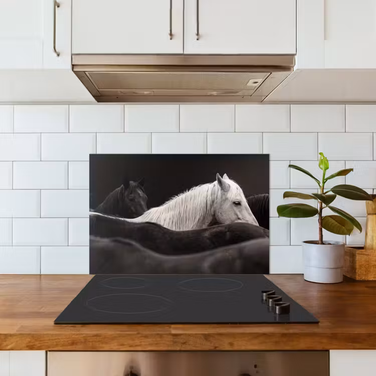 Salpicaderos de cocina - Caballos - Negro - Blanco - Manada — 3