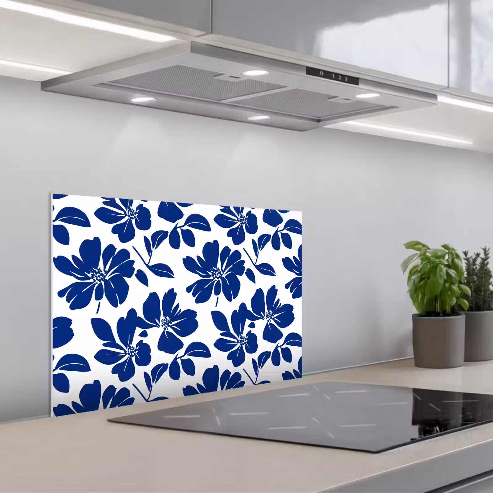 Salpicaderos de cocina - Floral - Moderno - Azul — 1