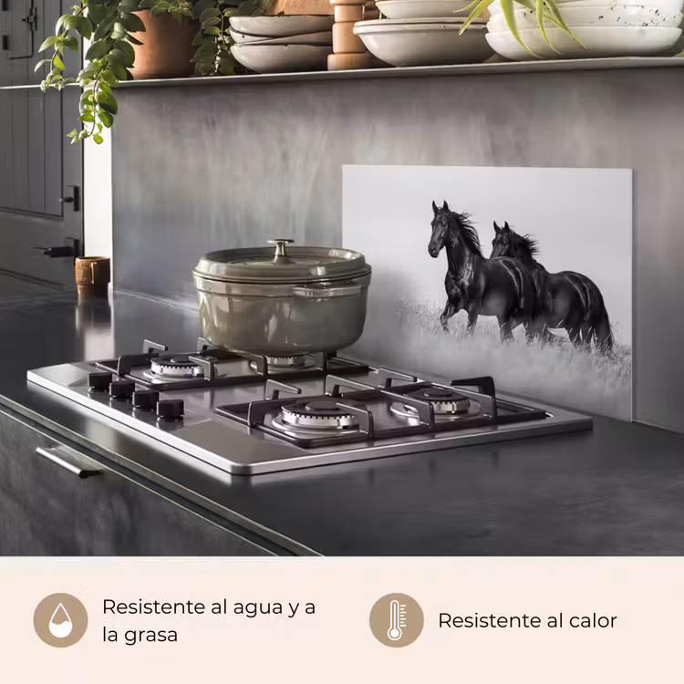 Salpicaderos de cocina - Caballos - Hierba - Negro - Blanco — 2