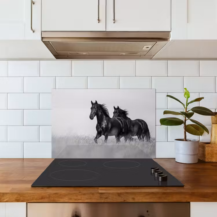 Salpicaderos de cocina - Caballos - Hierba - Negro - Blanco — 3