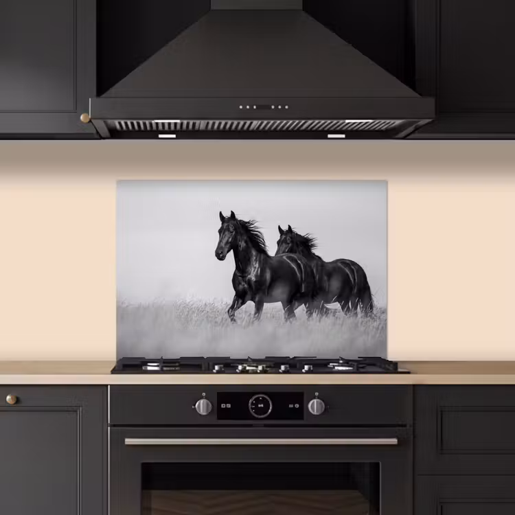 Salpicaderos de cocina - Caballos - Hierba - Negro - Blanco — 5