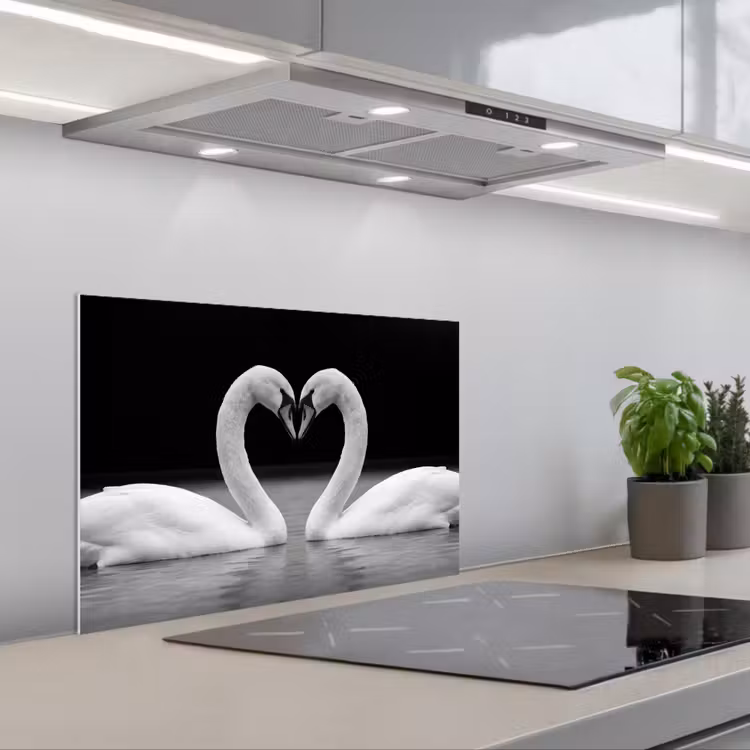 Salpicaderos de cocina - Cisnes - Corazón - Negro - Blanco — 1