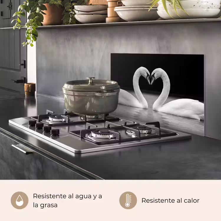 Salpicaderos de cocina - Cisnes - Corazón - Negro - Blanco — 2