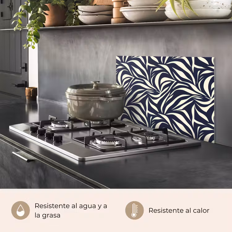 Salpicaderos de cocina - Formas de hojas - Azul - Patrón - Blanco — 2