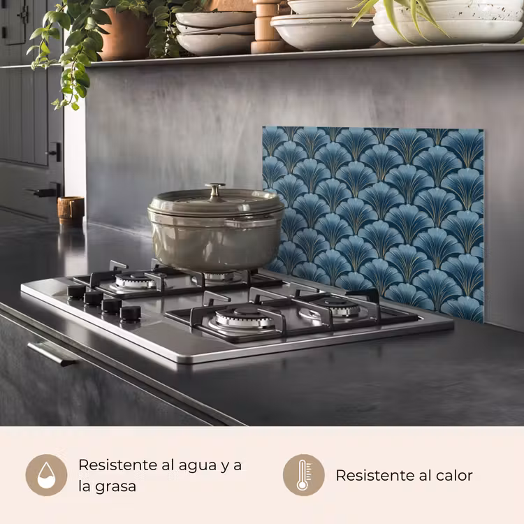 Salpicaderos de cocina - Motivo - Hoja de ginkgo - Azul — 2