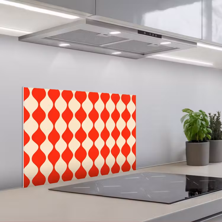 Salpicaderos de cocina - Motivo ondulado - Retro - Rojo - Beige — 1