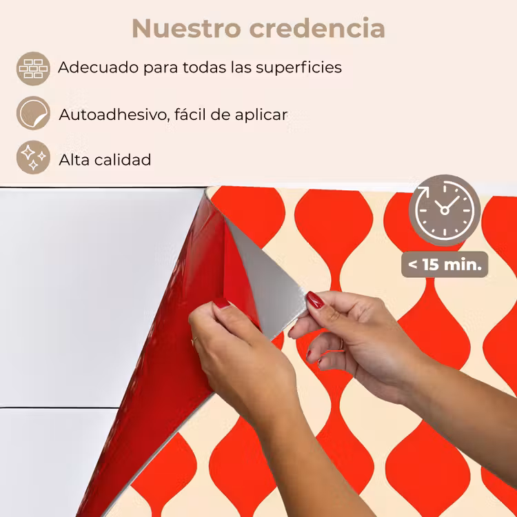 Salpicaderos de cocina - Motivo ondulado - Retro - Rojo - Beige — 4