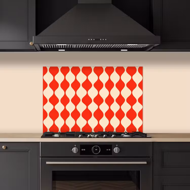 Salpicaderos de cocina - Motivo ondulado - Retro - Rojo - Beige — 5
