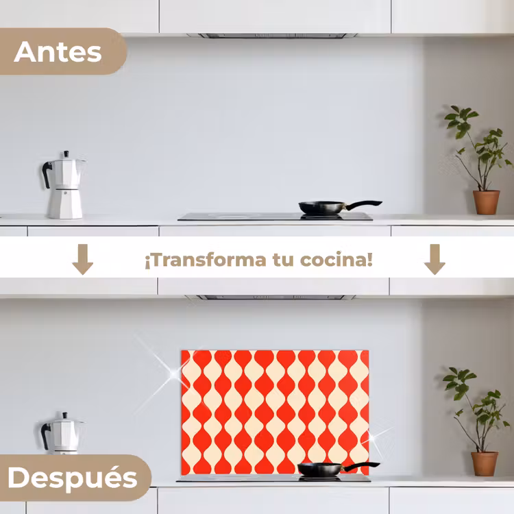 Salpicaderos de cocina - Motivo ondulado - Retro - Rojo - Beige — 7