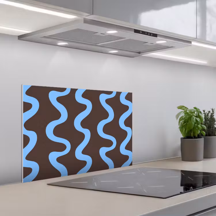 Salpicaderos de cocina - Líneas sinuosas - Azul - Marrón - Minimalista — 1