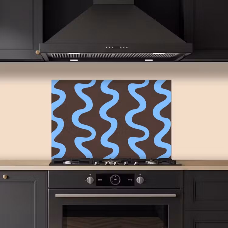 Salpicaderos de cocina - Líneas sinuosas - Azul - Marrón - Minimalista — 5