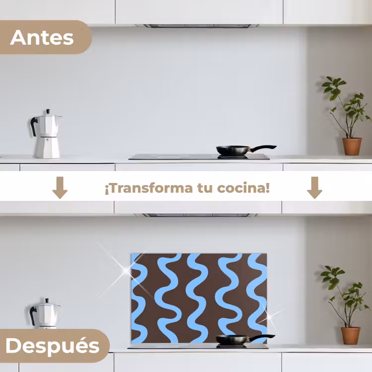 Salpicaderos de cocina - Líneas sinuosas - Azul - Marrón - Minimalista — 7