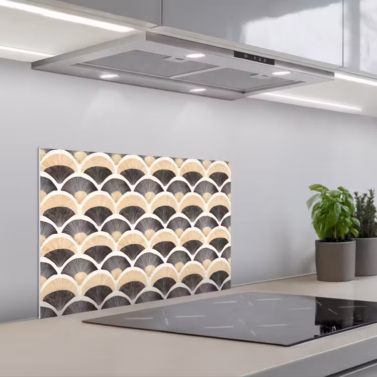 Salpicaderos de cocina - Abanico - Patrón - Negro - Beige — 1