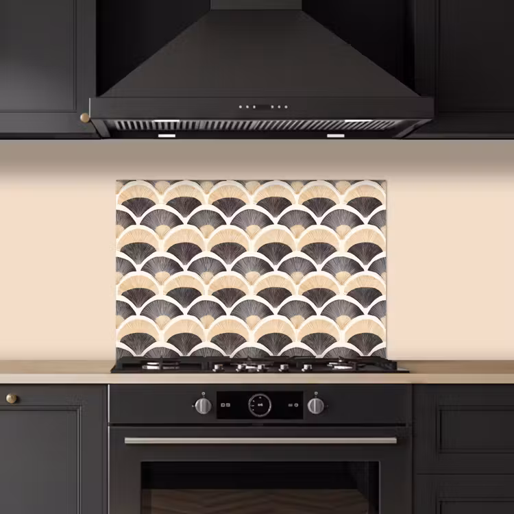 Salpicaderos de cocina - Abanico - Patrón - Negro - Beige — 5