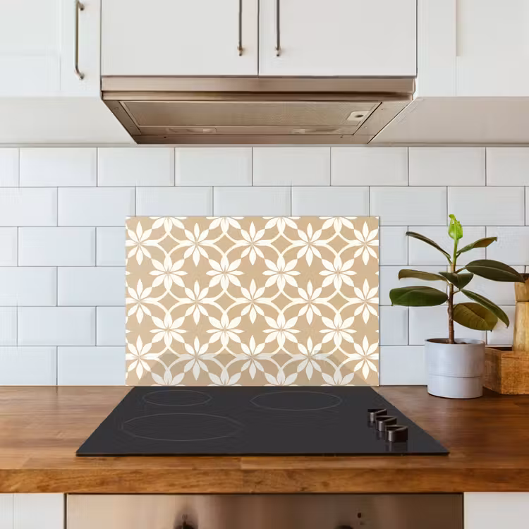 Salpicaderos de cocina - Flores - Estampado - Beige — 3