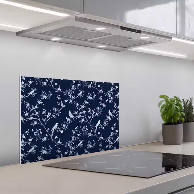 Salpicaderos de cocina - Gráfico - Rama en flor - Azul — 1