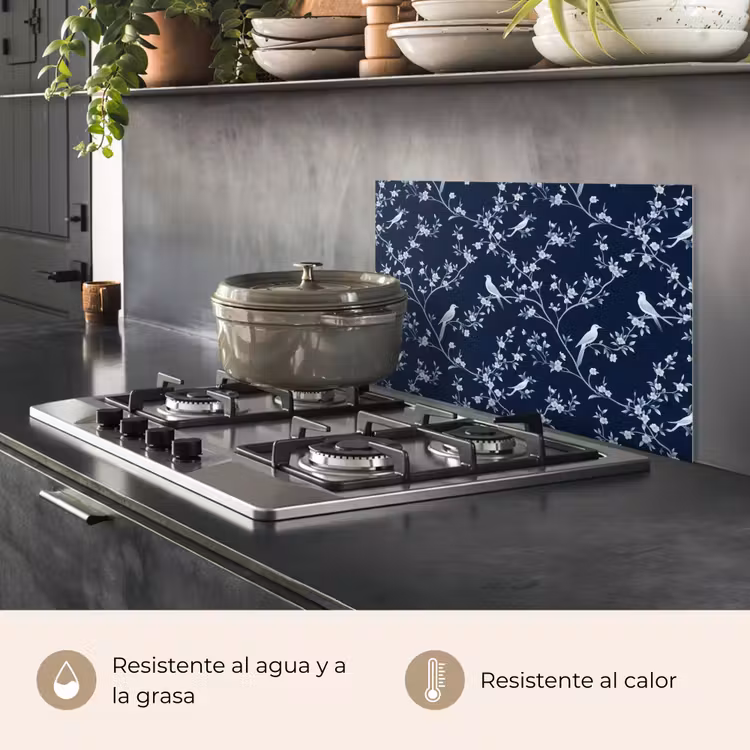 Salpicaderos de cocina - Gráfico - Rama en flor - Azul — 2