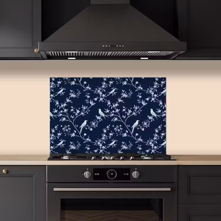Salpicaderos de cocina - Gráfico - Rama en flor - Azul — 5