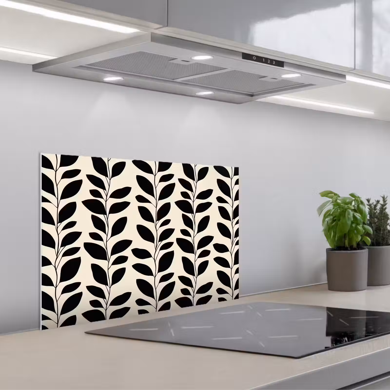 Salpicaderos de cocina - Botánico - Estampado - Negro - Beige — 1