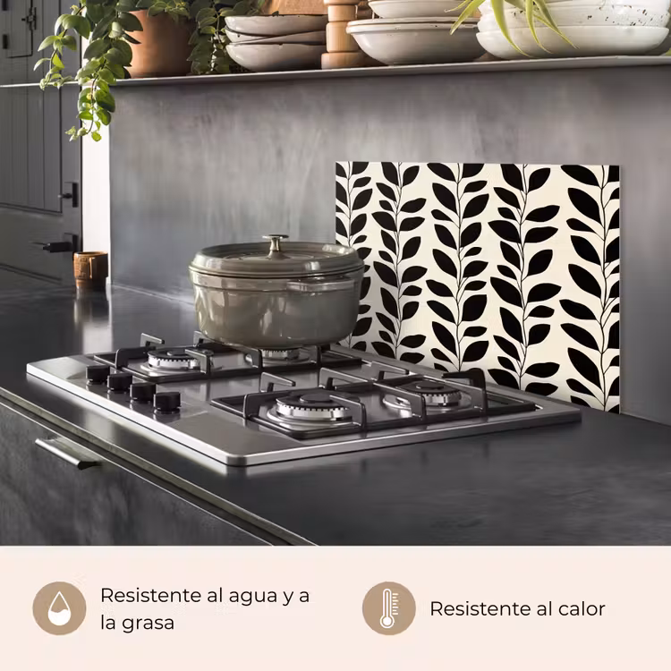 Salpicaderos de cocina - Botánico - Estampado - Negro - Beige — 2