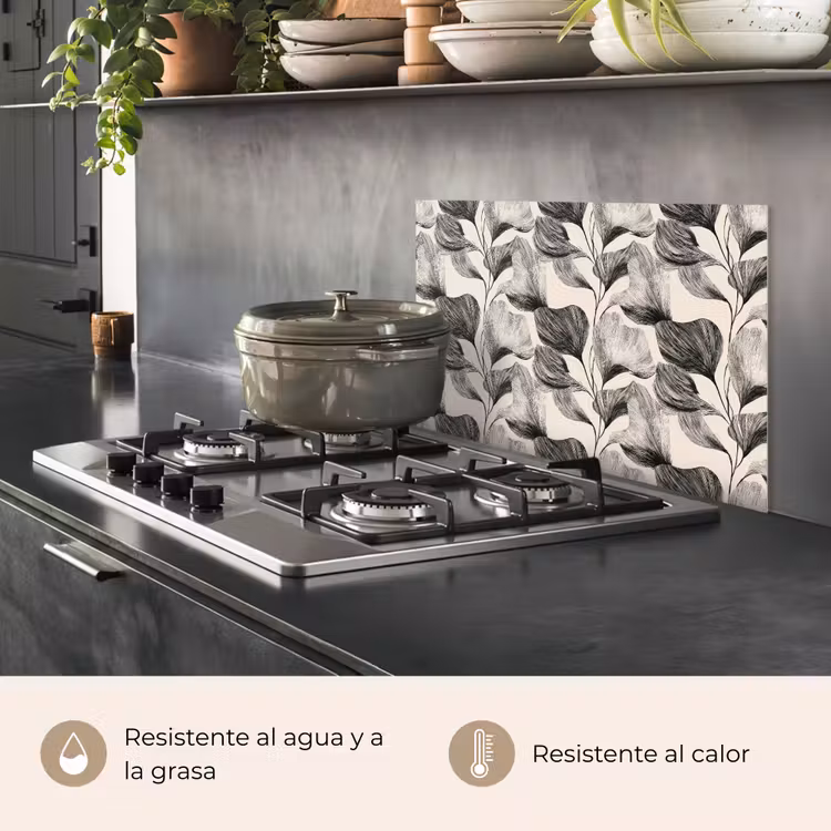 Salpicaderos de cocina - Botánico - Hojas - Negro — 2