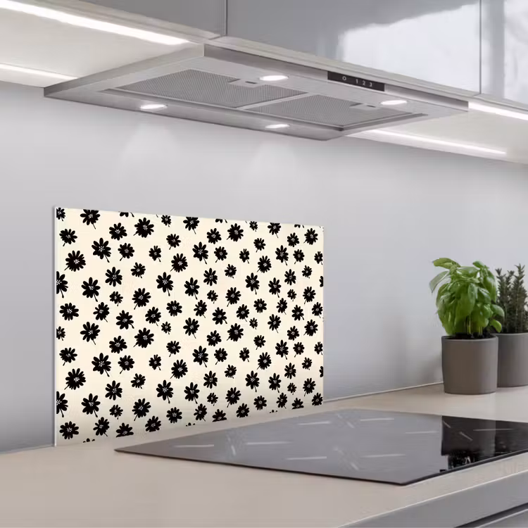 Salpicaderos de cocina - Margaritas - Gráfico - Negro - Beige — 1