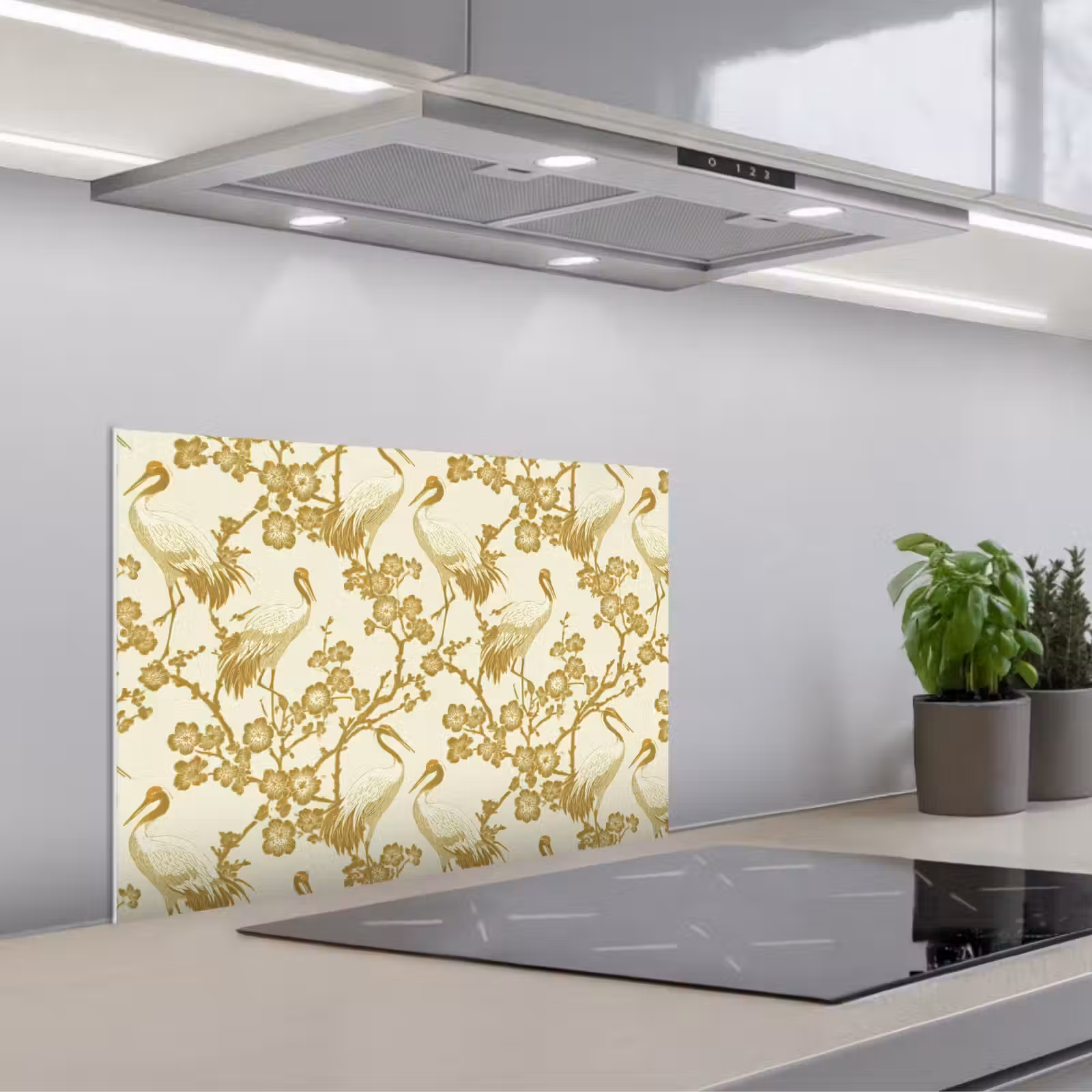 Salpicaderos de cocina - Grullas - Cerezo en flor - Oro — 1